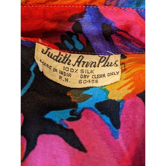 Vintage Judith Ann Plus Silk Button Tunic Blouse Sheer Plus 3X Embellished Bold - Picture 7 of 9